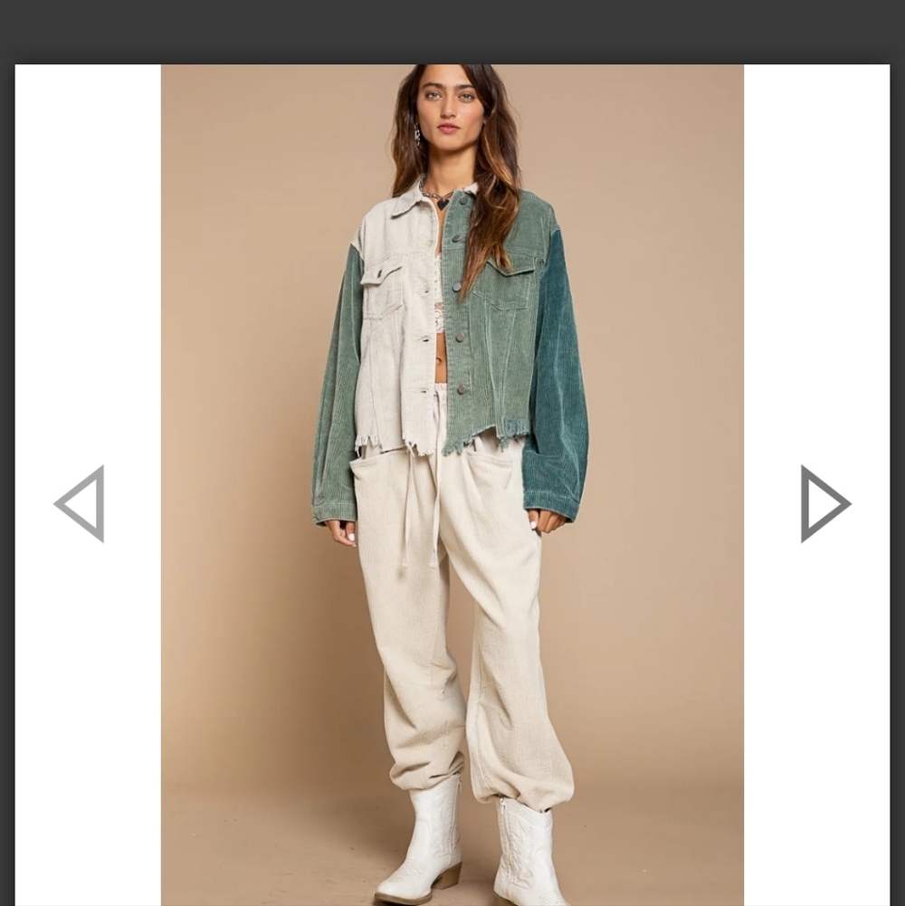POL  Distressed Jacket Teal Green/Olive Green /Stone Oversized Colorblock Size L - Picture 3 of 12
